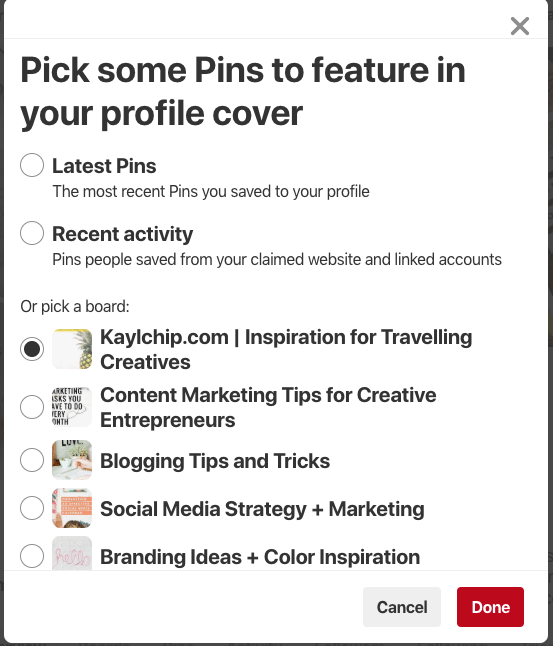 Feature Pins on Pinterest Profile Cover